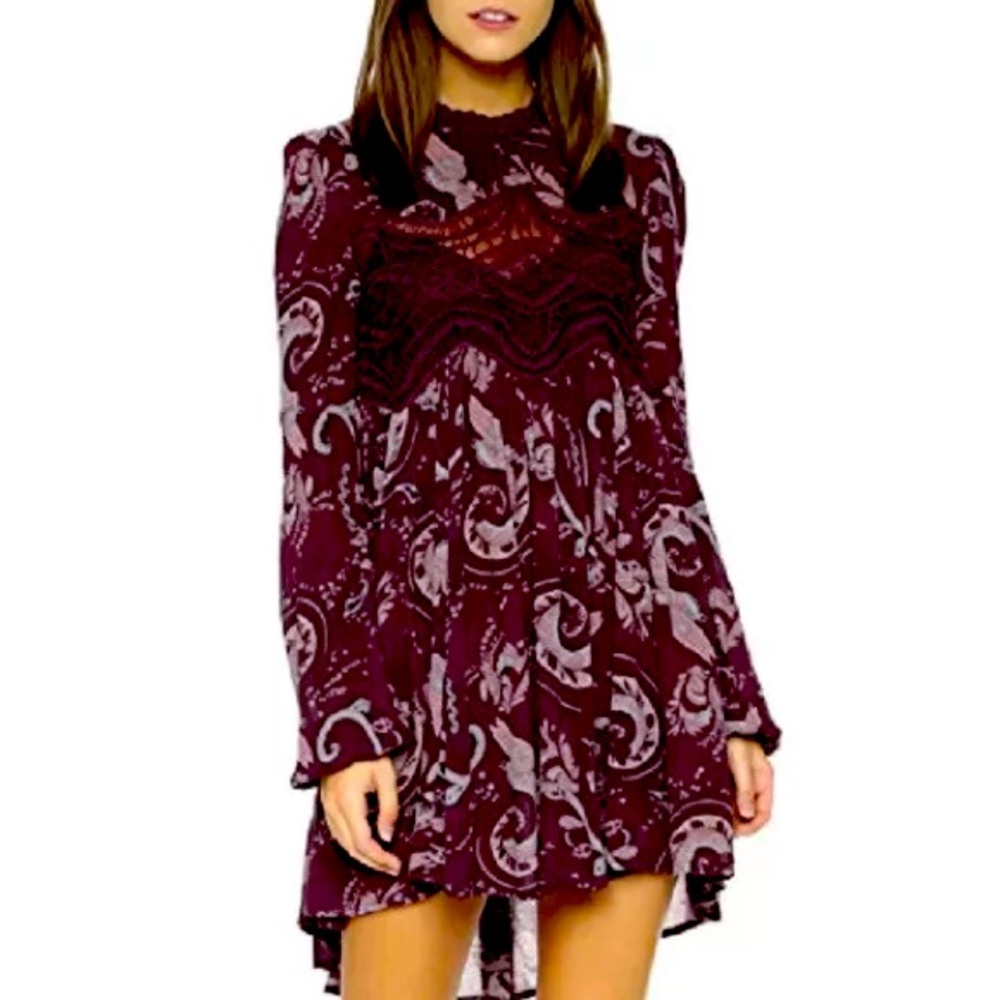 Free People Sweet Thing Paisley Tunic/Dress Wine Combo